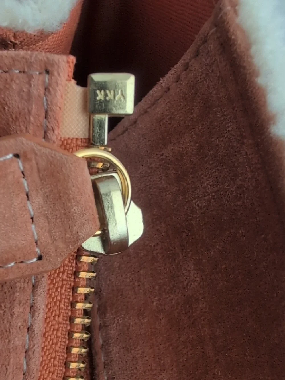 Samantha Thavasa Peach Suede Shearling Trim Handbag